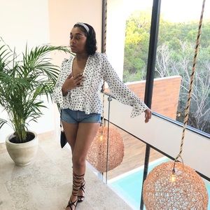 Polka Dot Ruffle Plunge Top